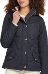 Barbour Millfire Hooded Quilted Jacket In Navy/ Hessian