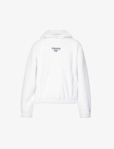 Tommy Jeans Logo-embroidered Fleece Hoody In White