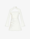 House Of Cb Toira Long-sleeved Corseted Satin Mini Dress In White