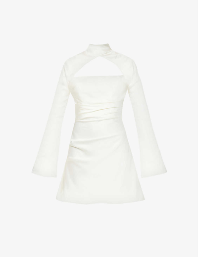 House Of Cb Toira Long-sleeved Corseted Satin Mini Dress In White