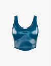 Mugler Shell-panelled Logo-embossed Stretch-woven Top In Teal