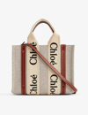 Chloé Womens White - Brown 1 Woody Small Linen Cross-body Bag In White/brown