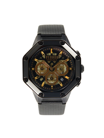 Versus Men's Black Stainless Steel & Leather-strap Chronograph Watch