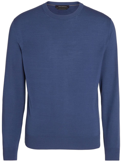 Zegna Crew-neck Wool Sweater In Blau