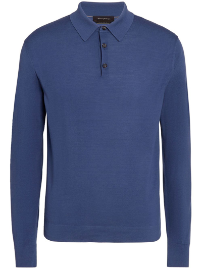Zegna Polo-collar Wool Sweater In Blue