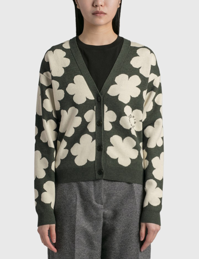 Kenzo Jacquard Small Cardigan In Green