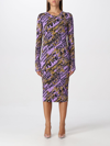 Versace Jeans Couture Barocco Logo-print Midi Dress In Fuchsia