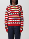 Kenzo Intarsia Striped Wool And Cotton Sweater In Burgundy