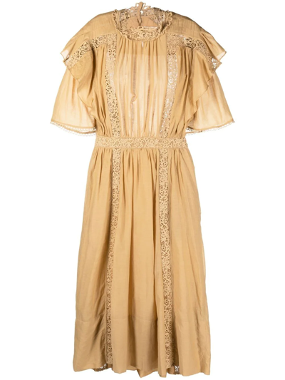 Isabel Marant Étoile Neutral Galina Ruffle Midi Dress In Neutrals