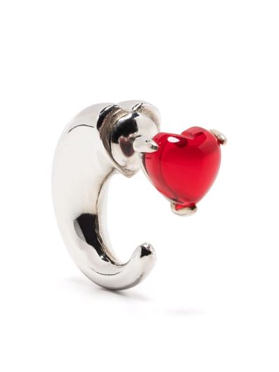 Ami Alexandre Mattiussi Heart-bead Claw Earring In Silver