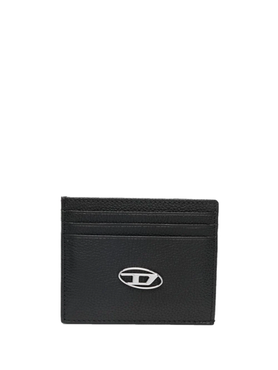 Diesel Logo-plaque Leather Cardholder In Schwarz