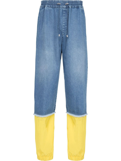 Balmain X Pokémon Colour-block Drawstring Trousers In 6ff Bleu Jean