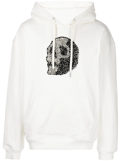 God's Masterful Children Crystal-skull Drawstring Hoodie In White