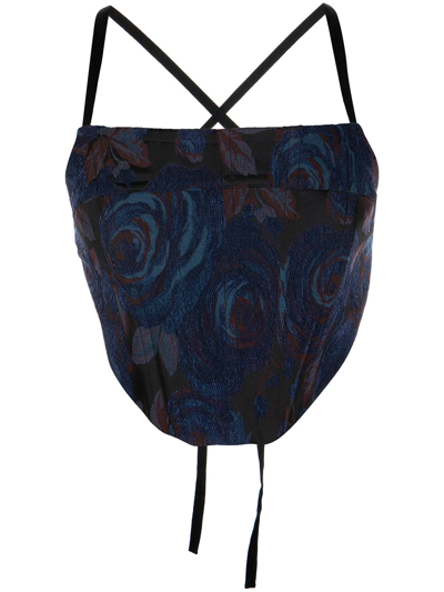 Rosetta Getty Floral-print Backless Top In Blue