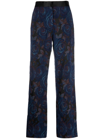 Rosetta Getty Tuxedo Floral-print Trousers In Blue