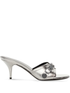 Balenciaga Cagole Metallic Stud Stiletto Mules In Silber