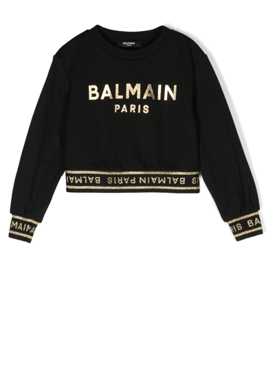 Balmain Logo-print Long-sleeve Sweatshirt In Gold