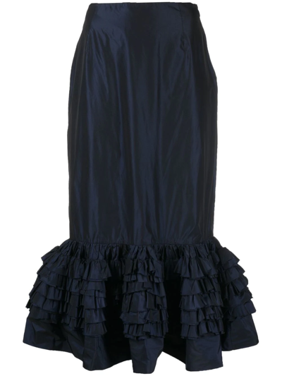 Molly Goddard Elise Frill Hem Taffeta Midi Skirt In Blue