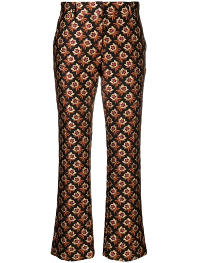 La Doublej La Double J Carrot Fit Jacquard Bella Pants With Floral Pattern In Multi