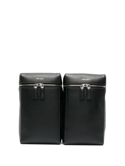 Prada Double Leather Backpack In Schwarz