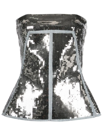 Rick Owens Sequin-embellished Seamed Bustier Top In Silver