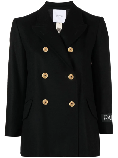 Patou Long Sleeve Double Breasted Blazer In Nero