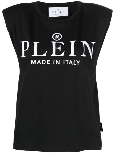 Philipp Plein Logo-print Cotton Tank Top In Schwarz