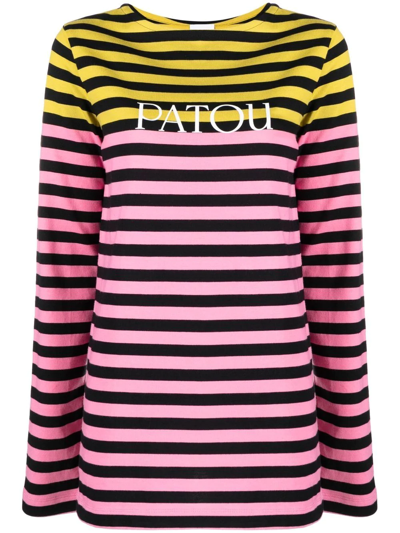 Patou Logo Striped Cotton Long-sleeved Top In Multicolor