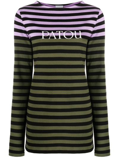 Patou Printed Striped Organic Cotton-jersey T-shirt In Grün