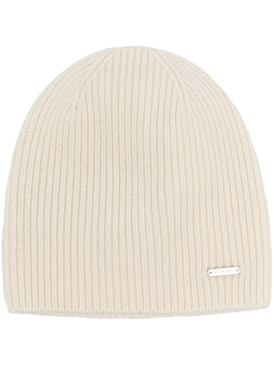 Woolrich Cashmere Ribbed Beanie In Nude