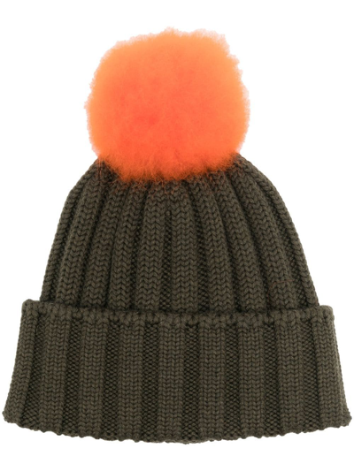 Woolrich Pom-pom Ribbed-knit Beanie In Grün