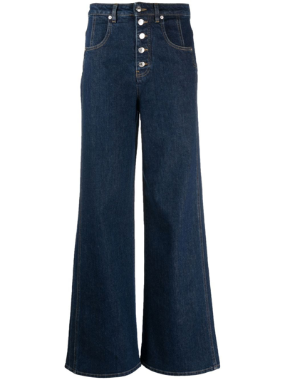 Woolrich Button-detail Wide-leg Jeans In Blau