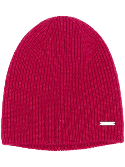 Woolrich Cashmere Ribbed Beanie In Bright Beet