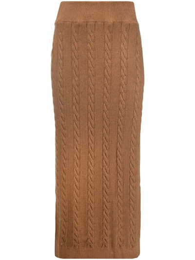Woolrich Cable-knit Virgin-wool Midi Skirt In Dark Camel