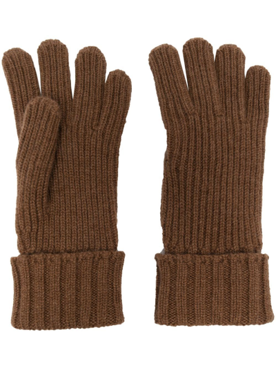 Woolrich Cashmere Ribbed Gloves In Braun