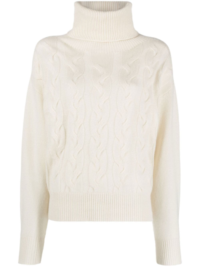 Woolrich Turtleneck Cable-knit Jumper In Milky Cream