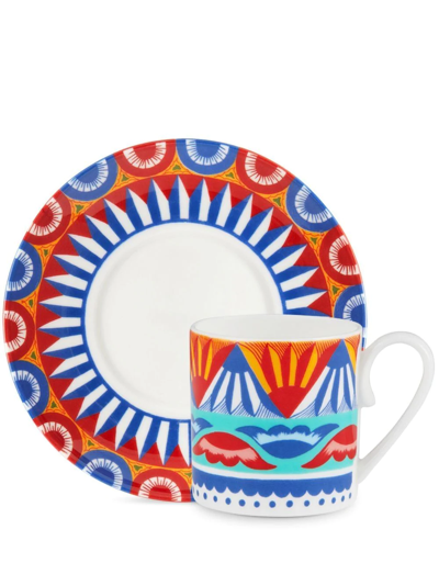 Dolce & Gabbana Geometric-pattern Porcelain Espresso-set In Blau