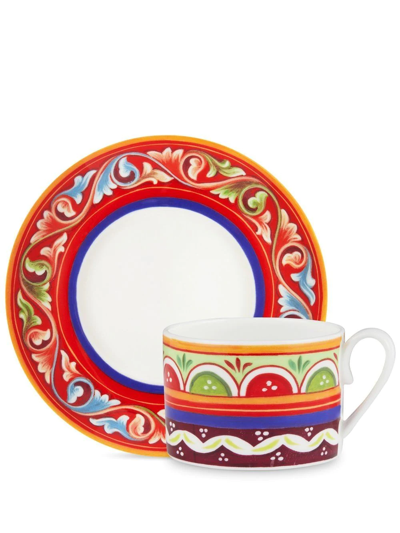 Dolce & Gabbana Geometric-pattern Porcelain Tea-set In Rot