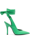 Attico 105mm Venus Ribbon Leather Pumps In Green