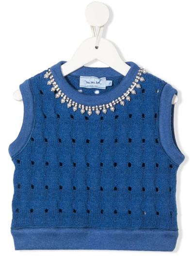 Mi Mi Sol Crystal-embellished Knitted Top In Blau
