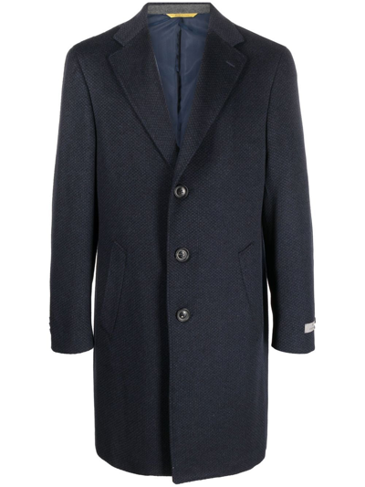 Canali Single-breasted Cashmere Coat In Blue