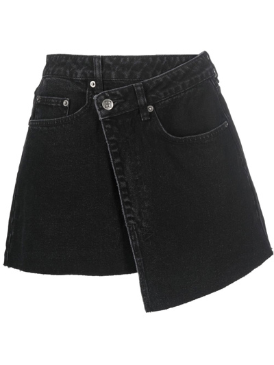 Ksubi Asymmetric Wrap Denim Skirt In Noir