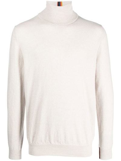 Paul Smith Stripe-detail Roll Neck Sweater In Beige