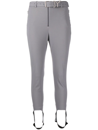 Y/project Y Belt Slim-leg Mid-rise Cotton-blend Trousers In Grey