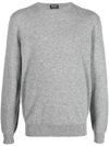 Zegna Foliage Mélange Oasi Cashmere Crewneck Sweater In Grey