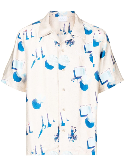 Blue Sky Inn Photograph-print Short-sleeved Shirt In Beige