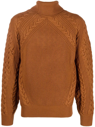 Zegna Cable-knit Roll-neck Jumper In Brown