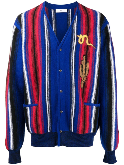 Toga Virilis Intarsia-knit V-neck Cardigan In Blau