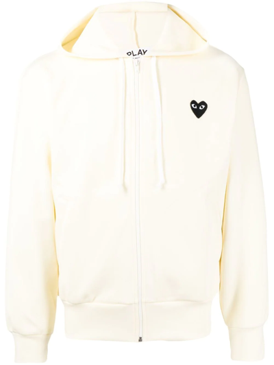 Comme Des Garçons Play Logo-print Zip-up Hoodie In White