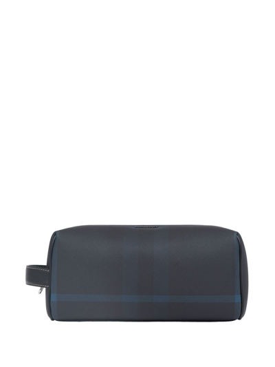 Burberry Check-print Wash Bag In Blue